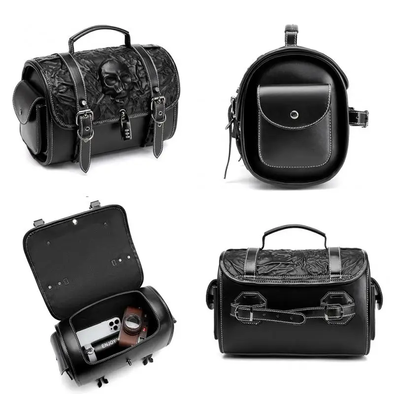Pu Leather Motorcycle Bag Punk Steampunk Medieval Vintage Lockable Skull Bike Head Case Unique Design Biker Gear Duke 1Pc Bag