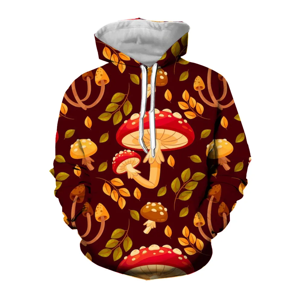 Jumeast 3D Mushroom Printed Floral Men Hoodies Vintage 2000s Aesthetic Kangaroo Pocket Hoody Casual Fashion Coats Drip Clothes