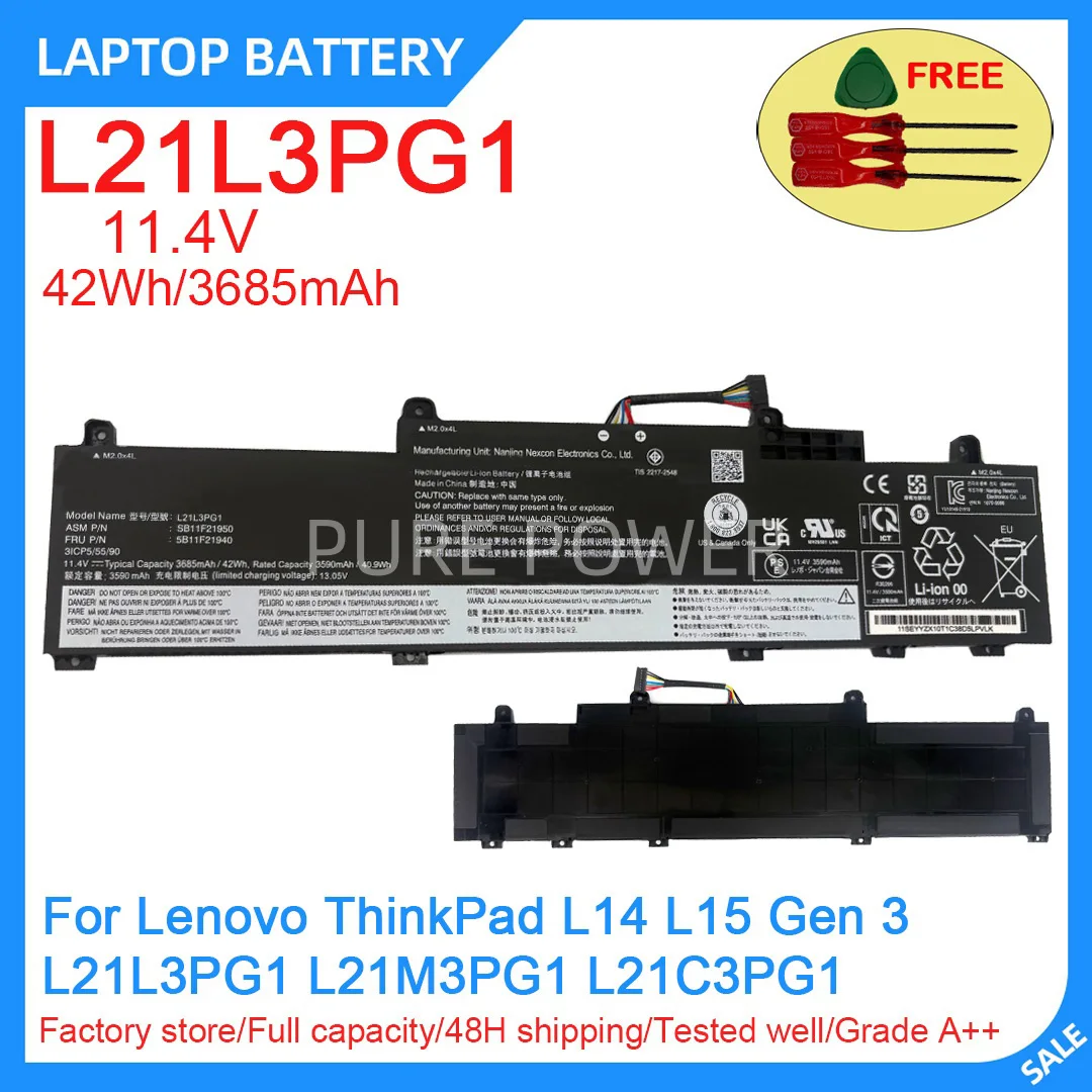 

New Laptop Battery L21L3PG1 11.4V 42WH 3685mAh High Quality For Lenovo ThinkPad L14 L15 Gen 3 L21L3PG1 L21M3PG1 L21C3PG1