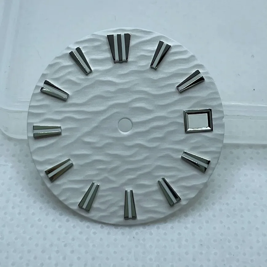 New NH35 Dial 28.5mm White Wave/tree Bark/S Pattern Dial  Green Luminous for NH35/NH36 Movement Watch Accessories