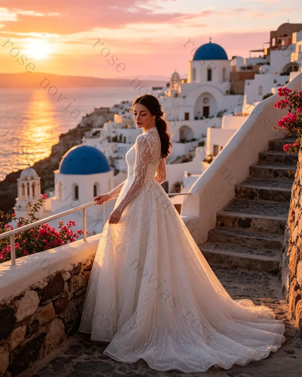 Customized Vintage Lace Long Sleeved A-line Wedding Dress Transparent High Neck and Shiny Pleated Bridal Gown 2026 New Style