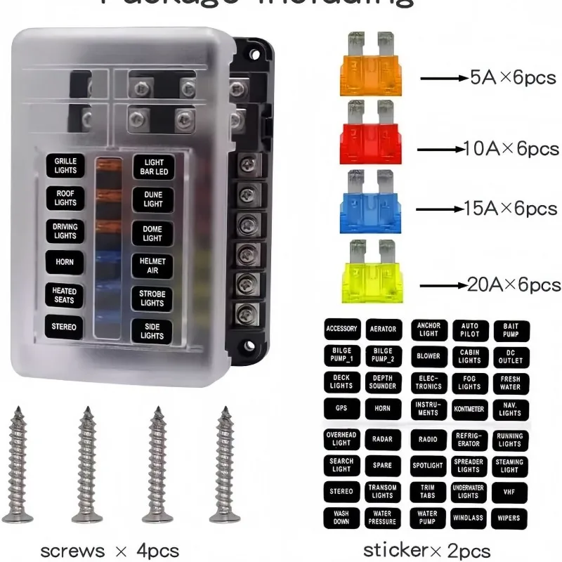Suitable for car fuse box marine car accessories insert screw type with negative LED indicator multi-way fuse box