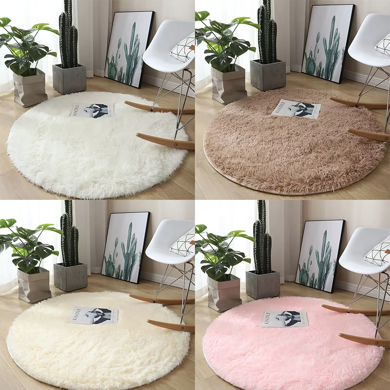 Plush round carpet living Room Decoration Children\'s Bedroom fluffy white carpet non-slip blanket bedside design Room play mat