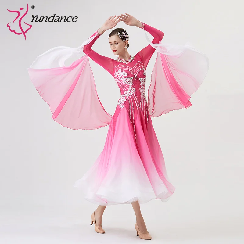 B-21195 New Women Modern Dance Rhinestone Color Diversity Dress Ballroom National Standard Waltz Competition Performance