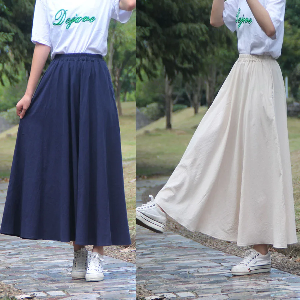 

Хлопково-льняная женская средневековая юбка, модная однотонная юбка в стиле ретро в стиле Ид в Дубае, Турция, мусульманская длинная юбка макси, весна-лето 2026