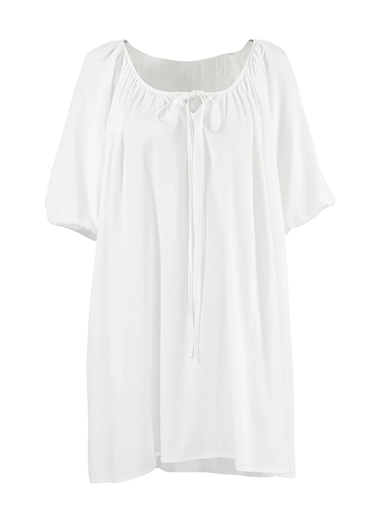 HiLoc Mid-Calf Nightgown Woman Dress Cotton Linen Lantern Sleeve Night Dress Women Nightwear White V-Neck Nightdress 2024 Summer