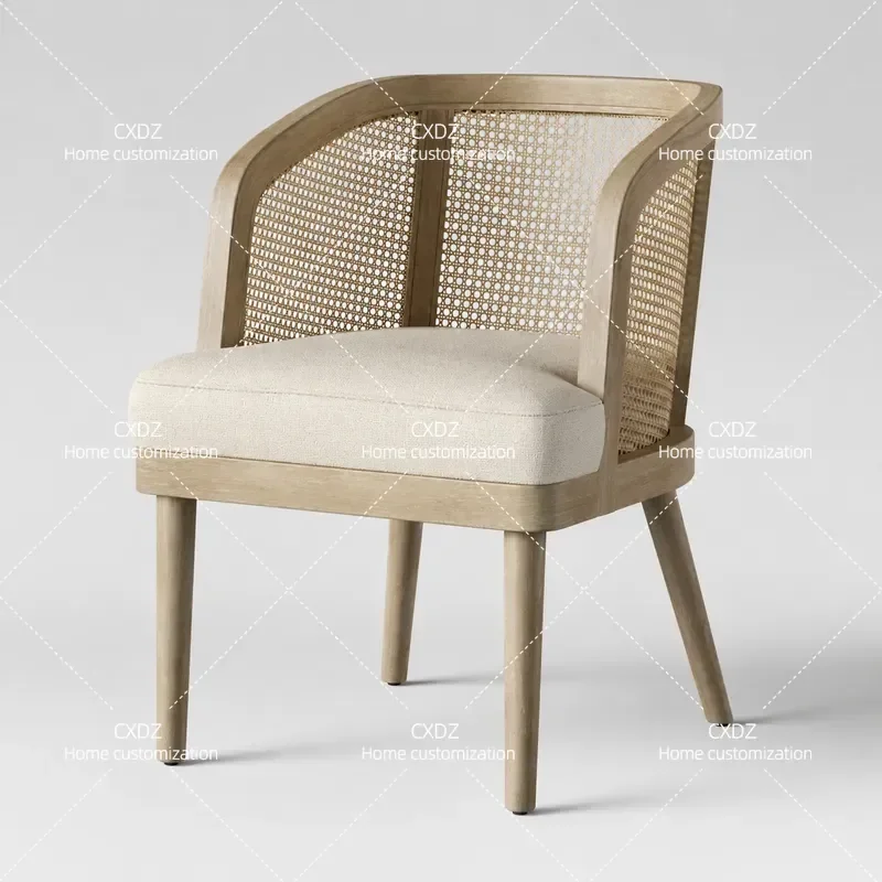 New Chinese Style Solid Wood Rattan Sofa Chair Nordic Simple Single Seat for Home Hotel Foshan Furniture Mid Century Modern