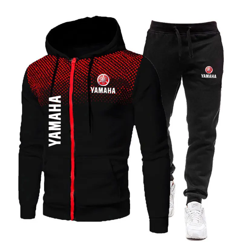 Yamaha Men's Sets Logo Print Spring Fashionable Casual Outdoor Zippered Hoodie Sweatshirt Sport Pants for Motorcycle Enthusiasts