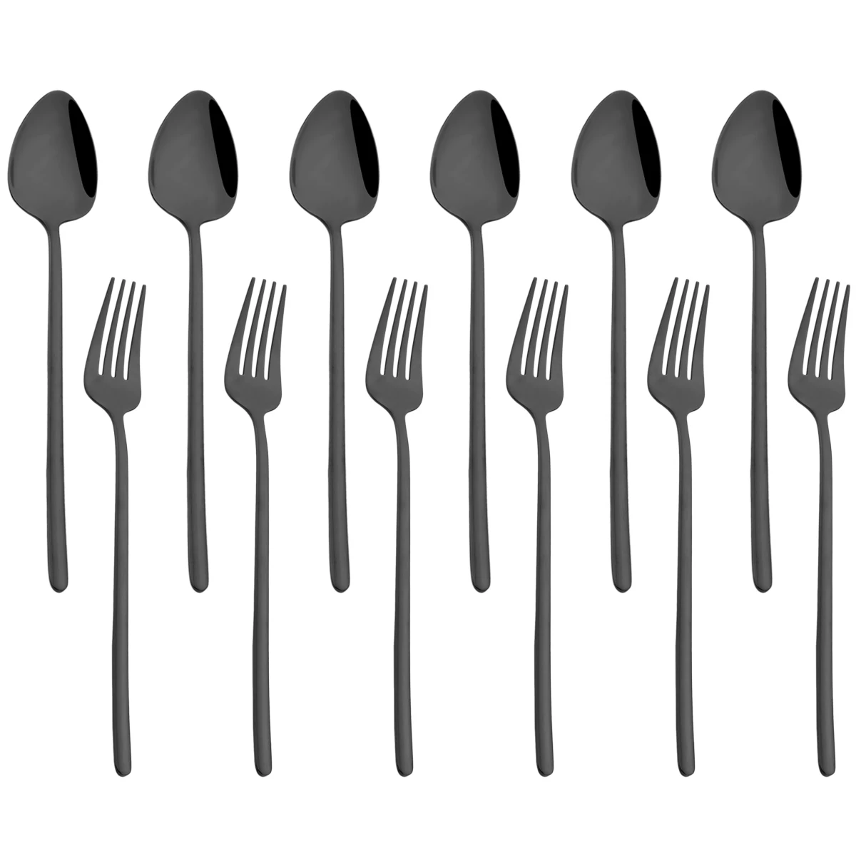 12 Stück schwarz Abendessen Gabel Löffel Besteck Set Spiegel Geschirr Geschirr Set Edelstahl Besteck Western Home Party Besteck