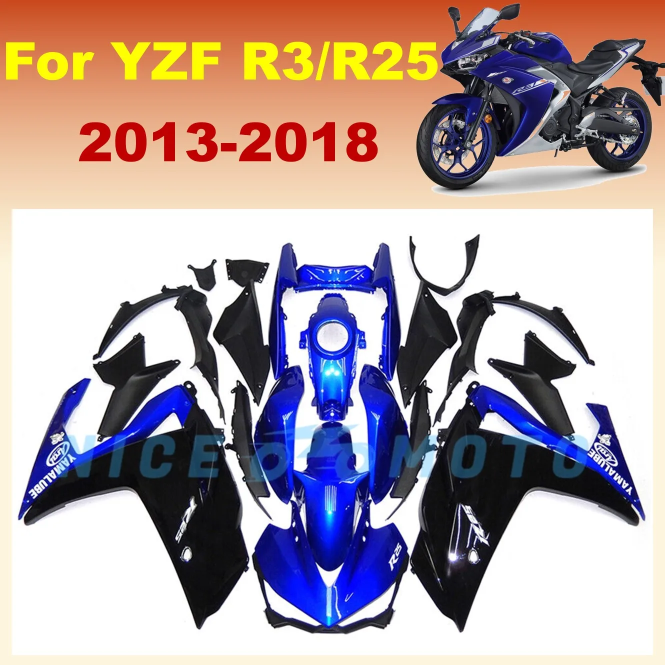 

Blue Black Injection Fairing Kit For YAMAHA YZF R25 R3 2013 2014 2015 2016 2017 2018 YZFR3 13-18 Bike Accessories Body Fairing