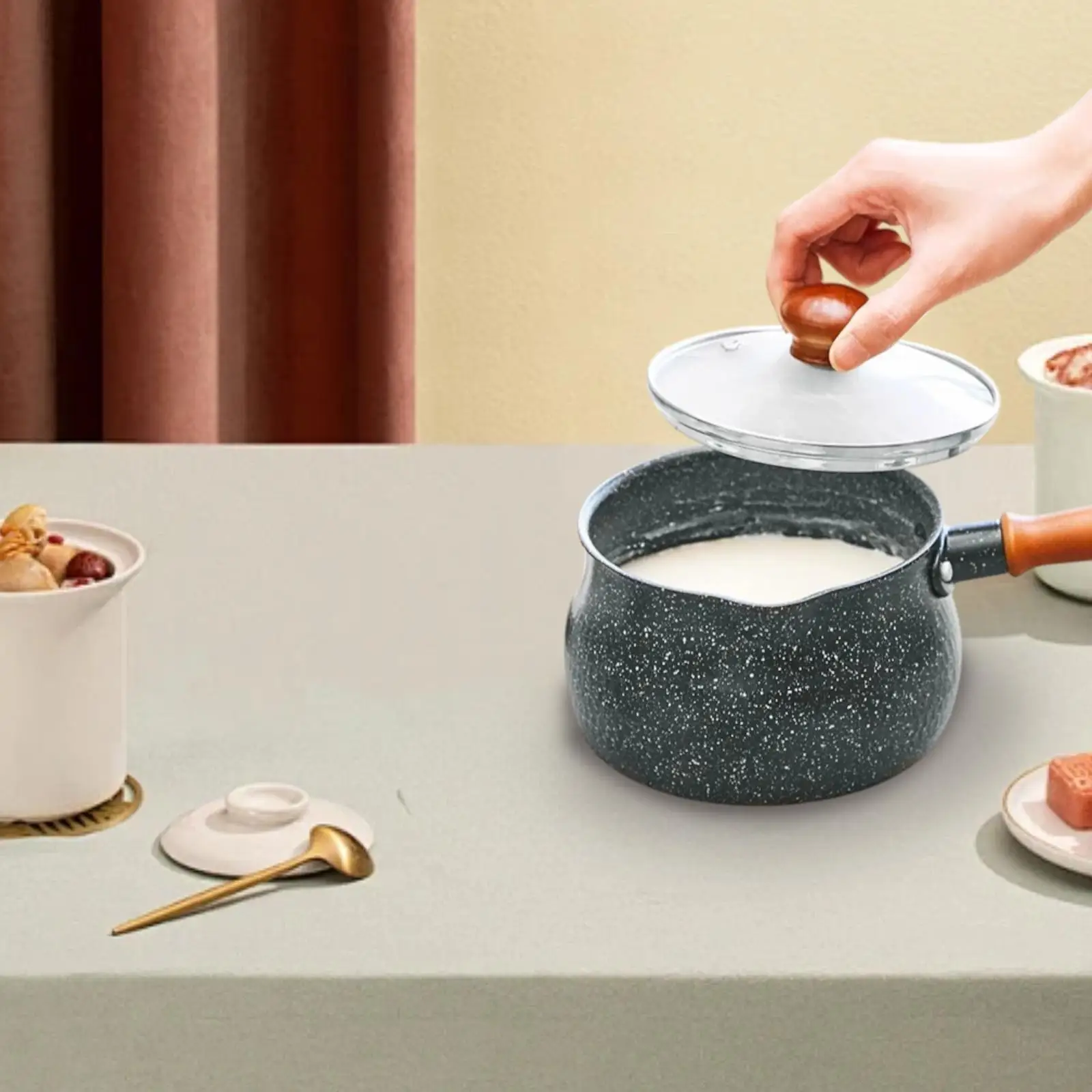 

Mini Soup Pot Non Stick Dia 13 cm Flat Baby Breakfast Pot Butter Melting Pot Porridge Pot Breakfast Small Saucepan for Kitchen