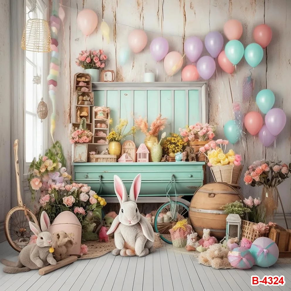 Easter Backdrop for Photography Spring Bunny Eggs Rustic Wood Wall Happy Easter Photo Background Spring Easter Party Decoration