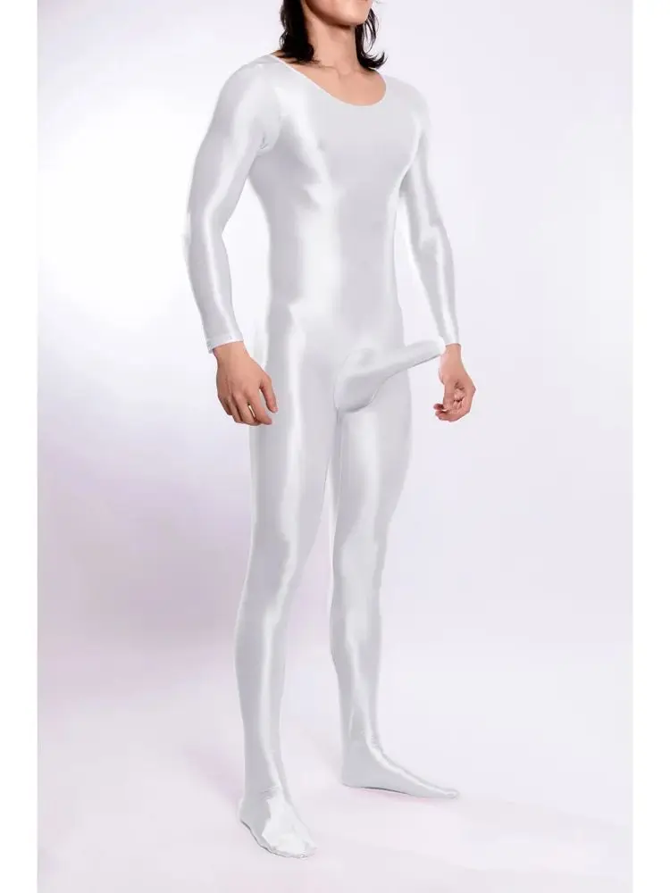 M-XL لامعة لامعة النايلون Catsuit بوديستوكينج القضيب غمد ارتداءها الجوارب مثير يوتار الملتصقة Unitard الملابس الداخلية منامة الجسم