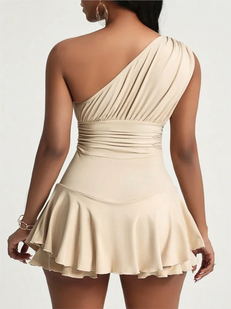 Elegant And Intellectual Style High Waisted Asymmetrical Hem Dress, 2026 Spring And Summer New Women's Fashion Dress