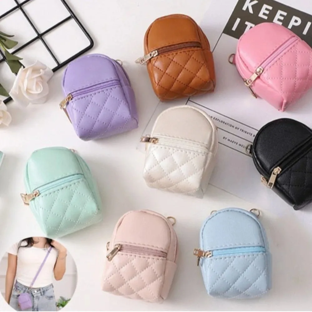 New Mini Backpack Keychain Cute Bag Hanging Portable Earphones Data Cable Storage Bag PU Change Lipstick Storage Bag Gift view 2