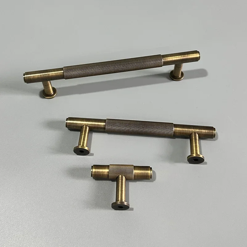 Brass Furniture Handles Modern Knurled Shiny Gold Cupboard Wardrobe Dresser Shoe Box Drawer Cabinet Knobs T-Bar