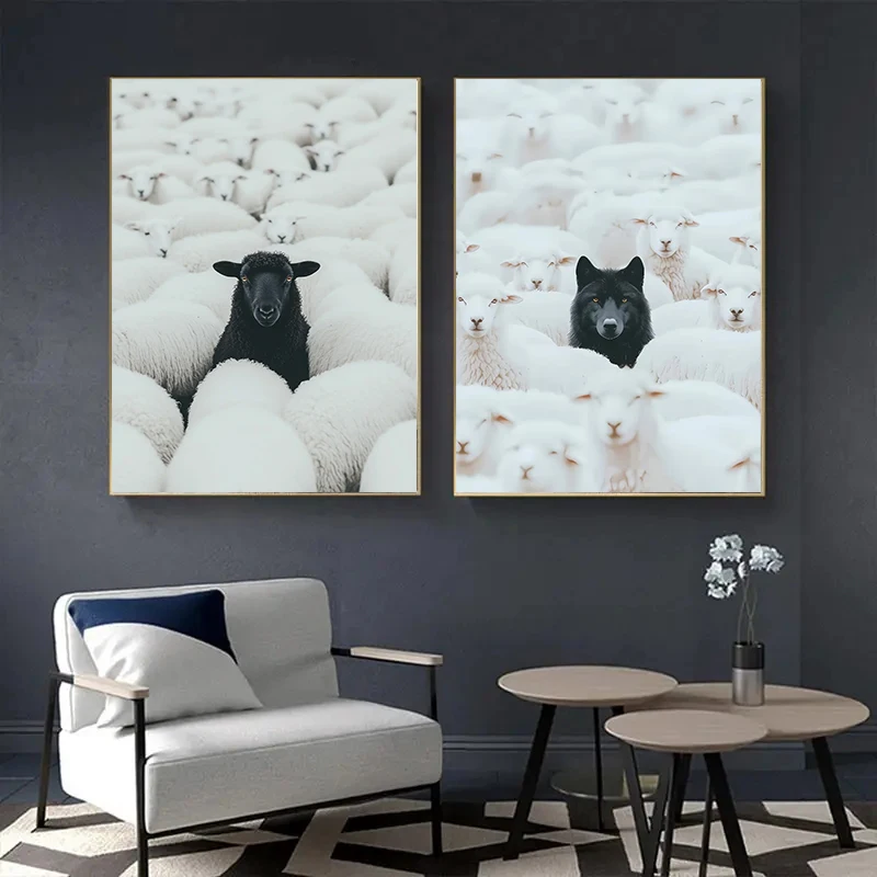 Black Sheep Canvas Poster, Art Decor Classic Retro Style, Frameless Wall Hanging Decor Print Painted Artwork, Home Decor