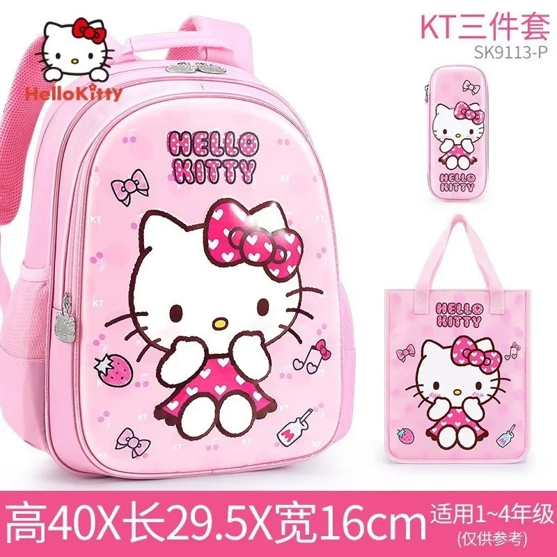 Sanrio mochila escolar de Hello Kitty de tres piezas para niños, mochila de estudiante femenina, gran capacidad, bonita mochila Kawaii, estuche para lápices, nuevo