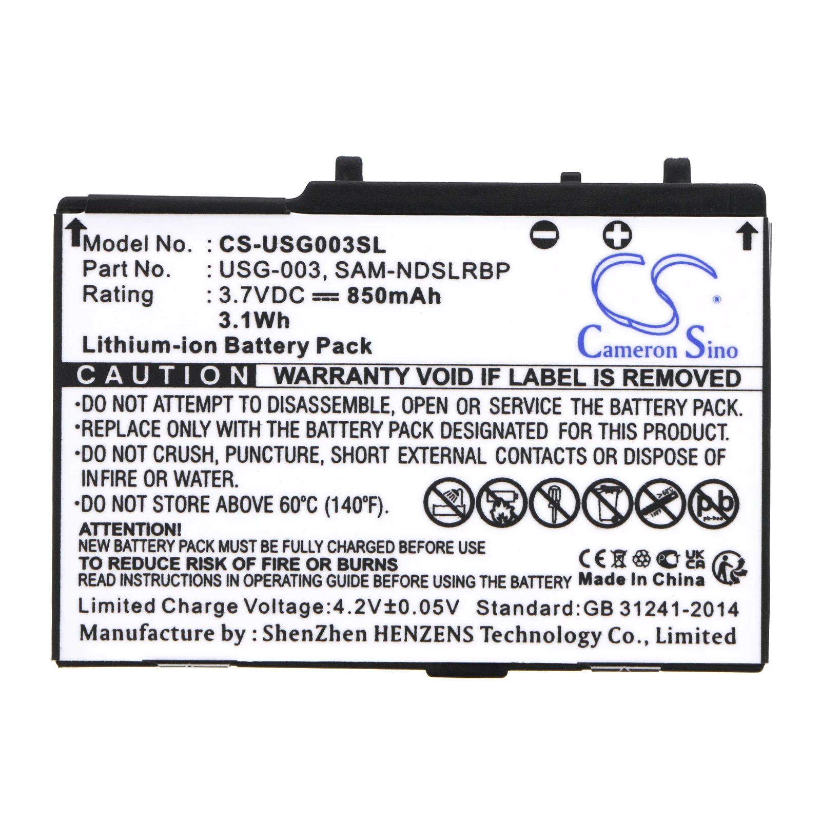Cameron Sino 850mAh Battery For Nintendo:DS,DS Lite,C/USG-A-BP-EUR,SAM-NDSLRBP,USG-001,USG-003,--850mAh/3.1Wh--3.70V--Li-ion