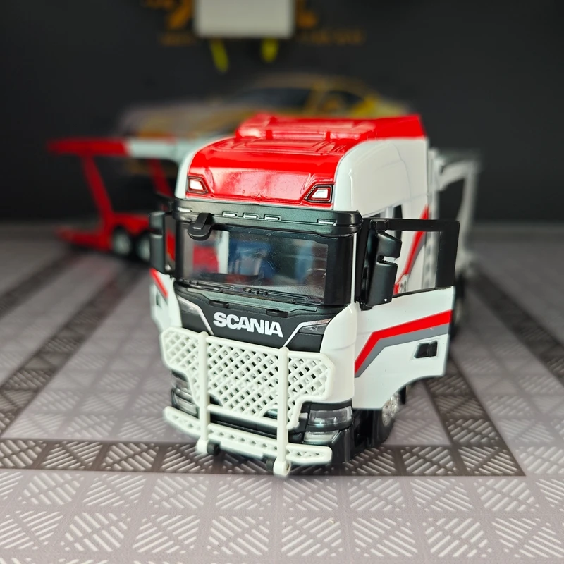 

1:50 simulation full alloy sliding Scania double-layer transport vehicle painted version model trailer heavy truck model