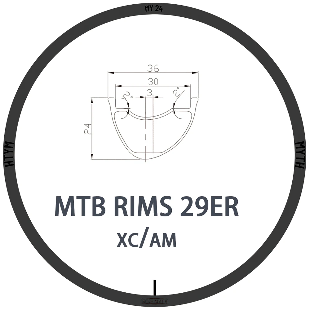 

BIKE MYTH 24mm MTB XC AM Carbon Rim 29ER Bicycle Rim Mountain bike rim Carbon Torry Tubeless ready 24mm depth 36mm wide T700-800