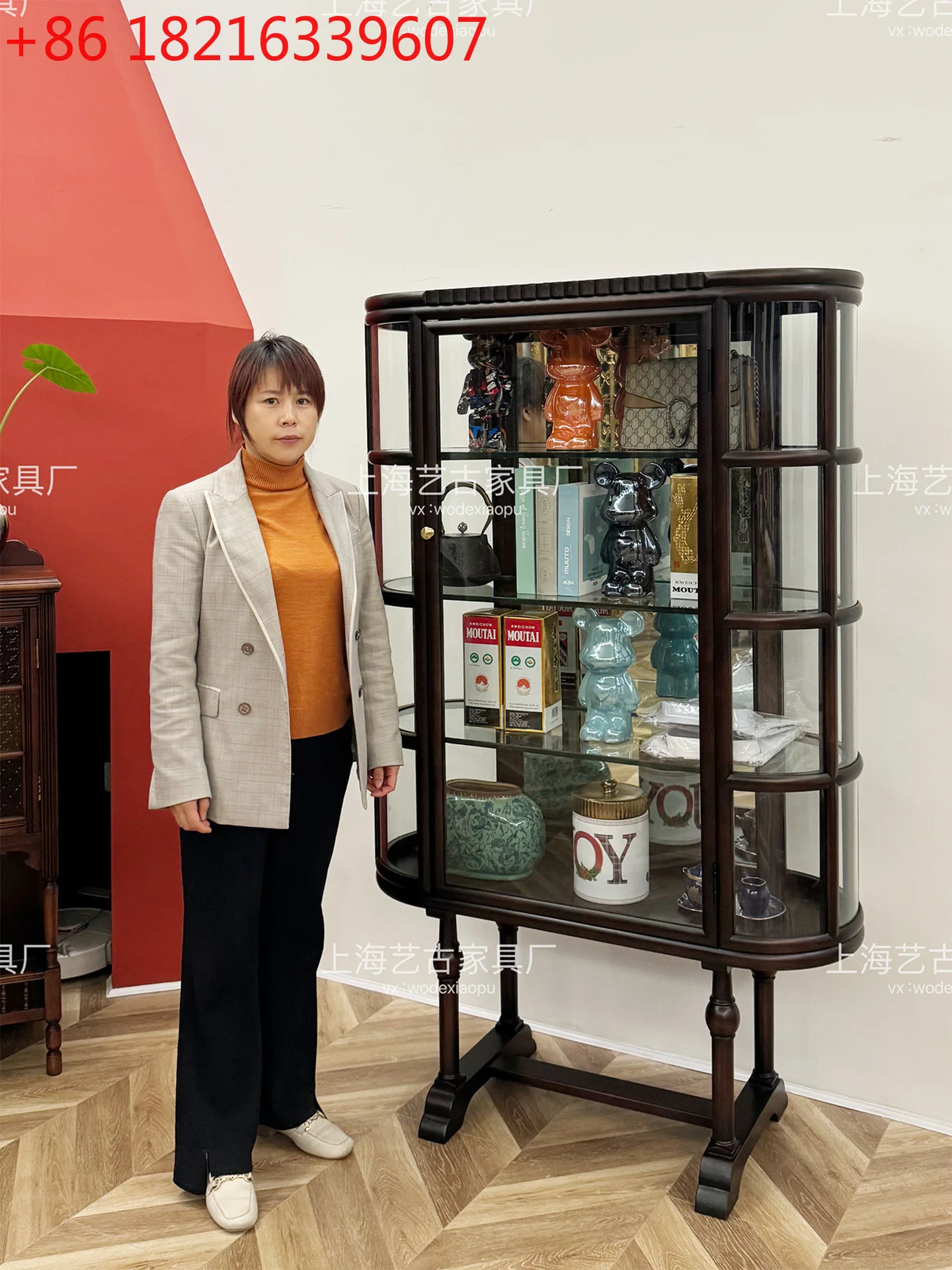 

Western solid wood tenon and mortise glass cabinet club bar home decoration cabinet display cabinet