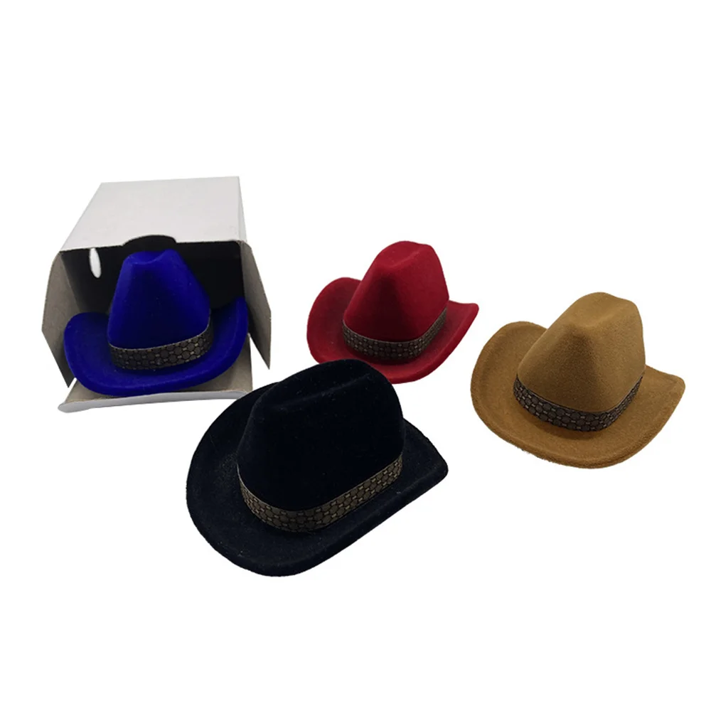 Creative Cowboy Hat Shape Rings Box Velvet Jewelry Display Box Storage Case Jewelry Packaging Display