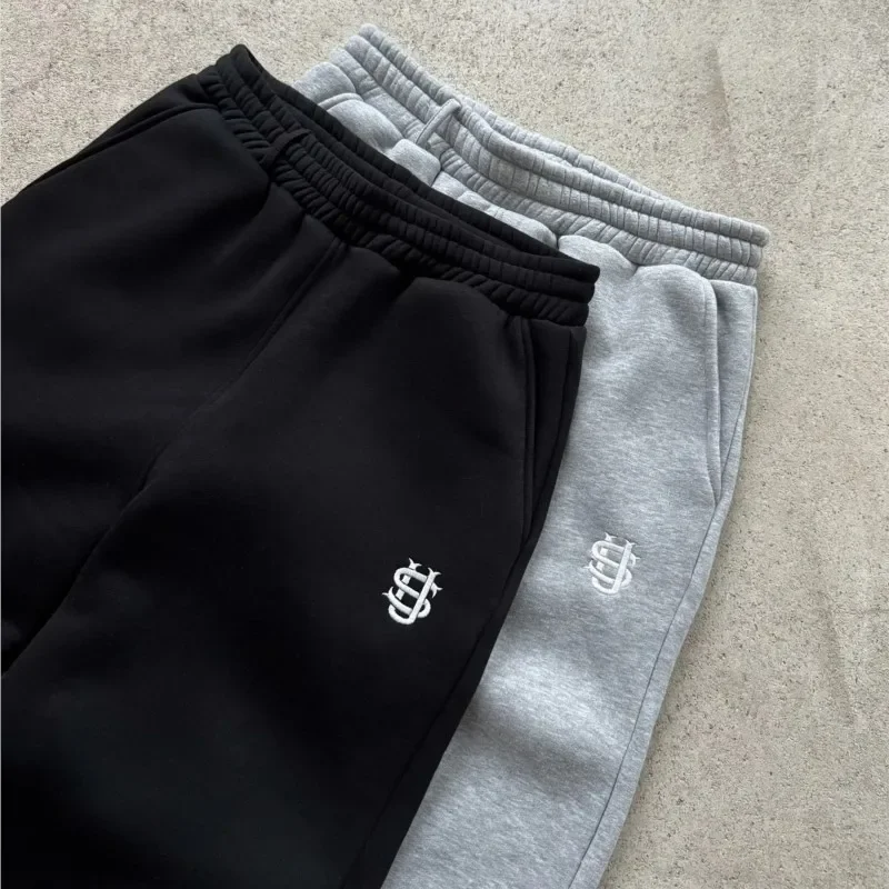 Y2k ريترو فضفاض مستقيم السراويل الفضفاضة الرجال رياضية السراويل للجنسين Sweatpant النساء البريدي التطريز الهيب هوب Harajuku بانت غير رسمي القوطي