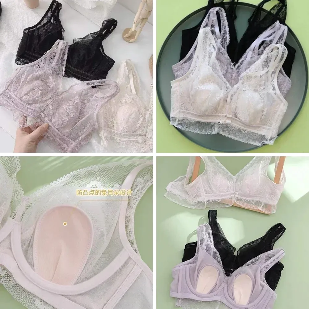 

Sexy Lace Bralette with Memory Soft Wire & Crystal Cups, Push Up Underwear for Women, Big Size Comfort