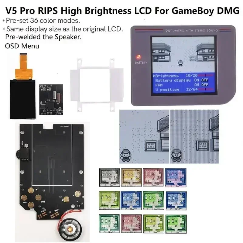 

US.EU GB DMG RIPS V5 Pro OSD Menu 36 Colorful Models With FRM Function Full Size IPS Backlight LCD For GameBoy DMG GB