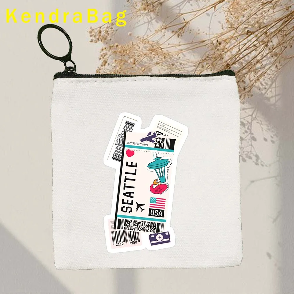 Greece Seattle Santiago Kiev Manchester Hannover Rome Key Coin Purse Pouch Athens Ticket Boarding Pass Canvas Bags Wallet Gifts