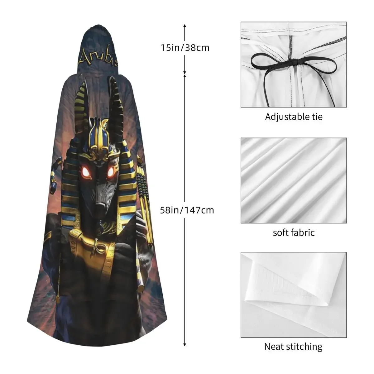 Custom Ancient Egypt God Anubis Egyptian Pharaoh Long Hooded Cloak Witch Medieval Costume Cosplay Cape HalloweenVampire Adult Un
