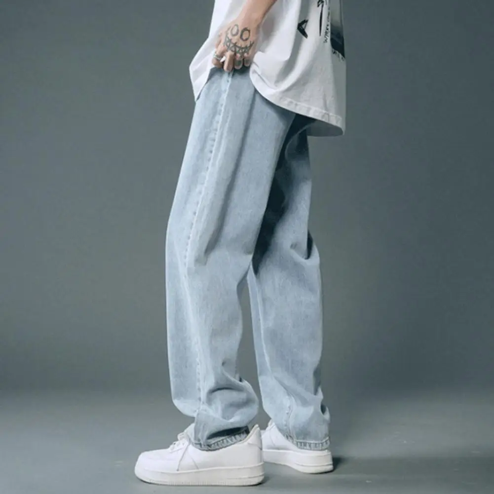 2024 New Streetwear Baggy Jeans Men Korean Fashion Loose Straight Wide Leg Pants Male Brand Clothing Black Light Blue