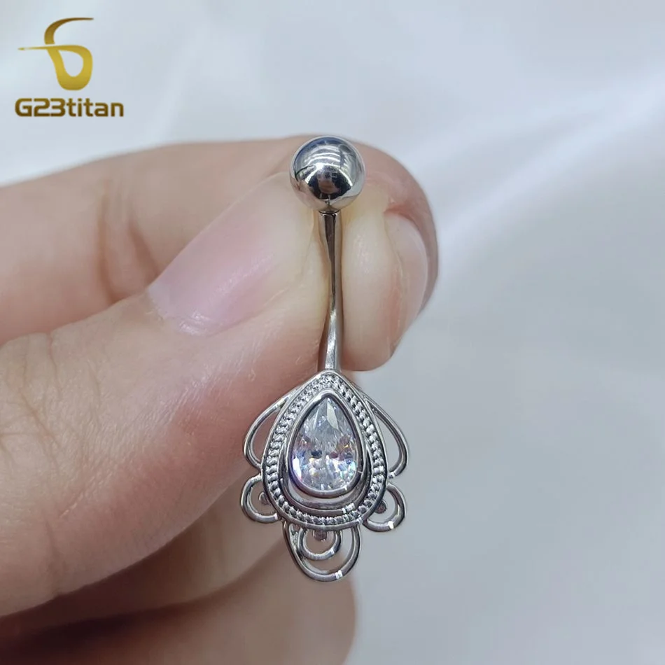 G23titan Zircon Water Drop Belly Button Ring 14G Titanium Curved Barbell Women Sexy Accessories Navel Jewelry Nombril Piercing