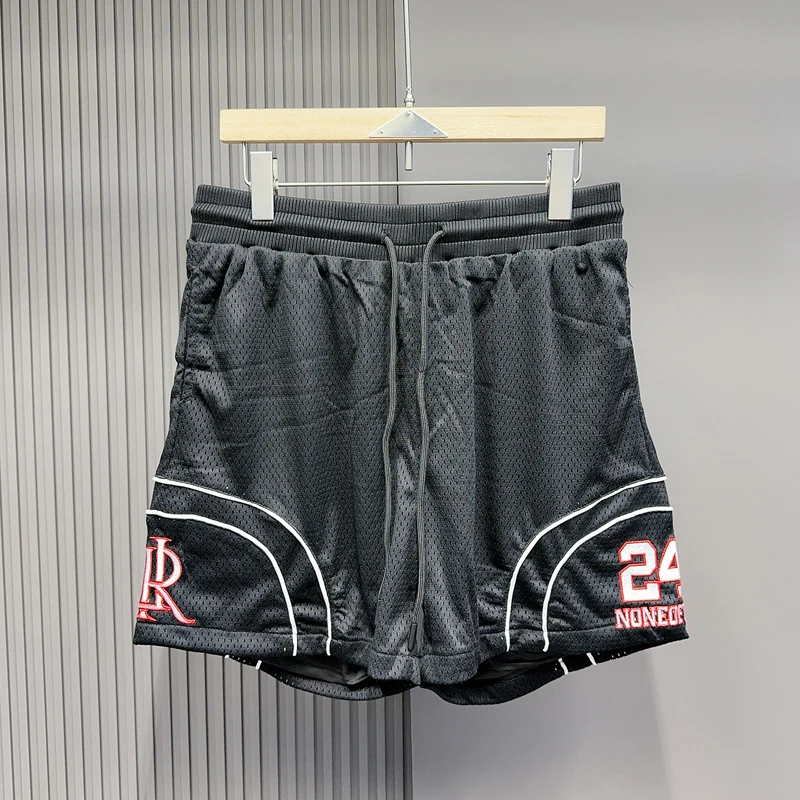 

Сетчатые быстросохнущие шорты с вышивкой и логотипом 23, шорты в полоску с дугой для мужчин и женщин, черные шорты с завязками, бриджи