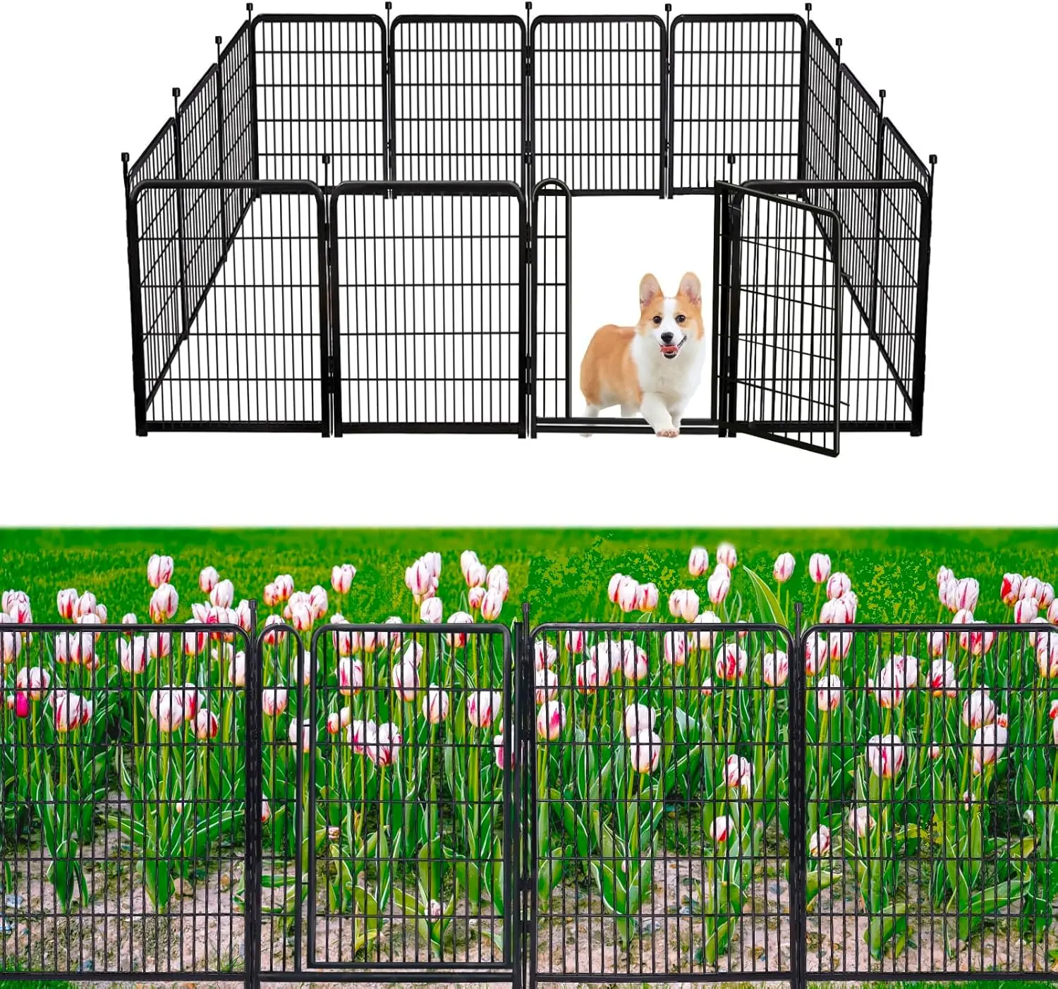 Garden Fencing 48in High, 12 Panels Total 26.6Ft(L) Dog Fence Outdoor for Yard, Gate 21 in Wide with Low Sills.4ft Tall