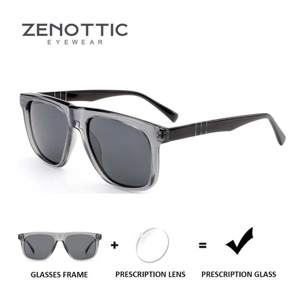 ZENOTTIC Trend Acetate Polarized Square Prescription Sunglasses For Men Stylish Uv400 Protection Corrective Sun Glasses