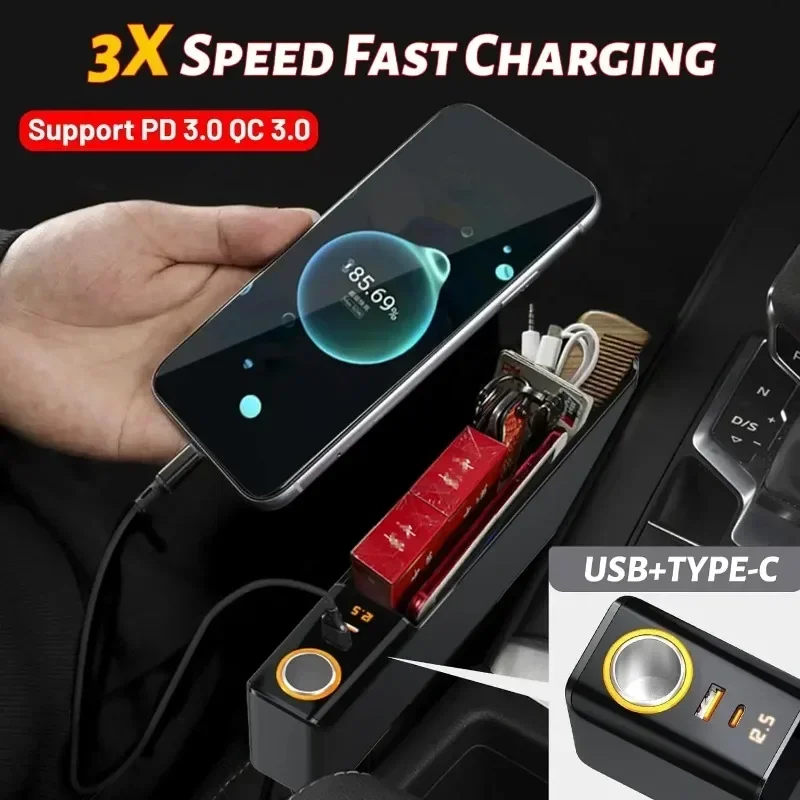 Car Seat Gap Storage Box Multi-functional Car Seat Gap Organizer with Charge Port Auto Central Control Gap Strip Car Accessories