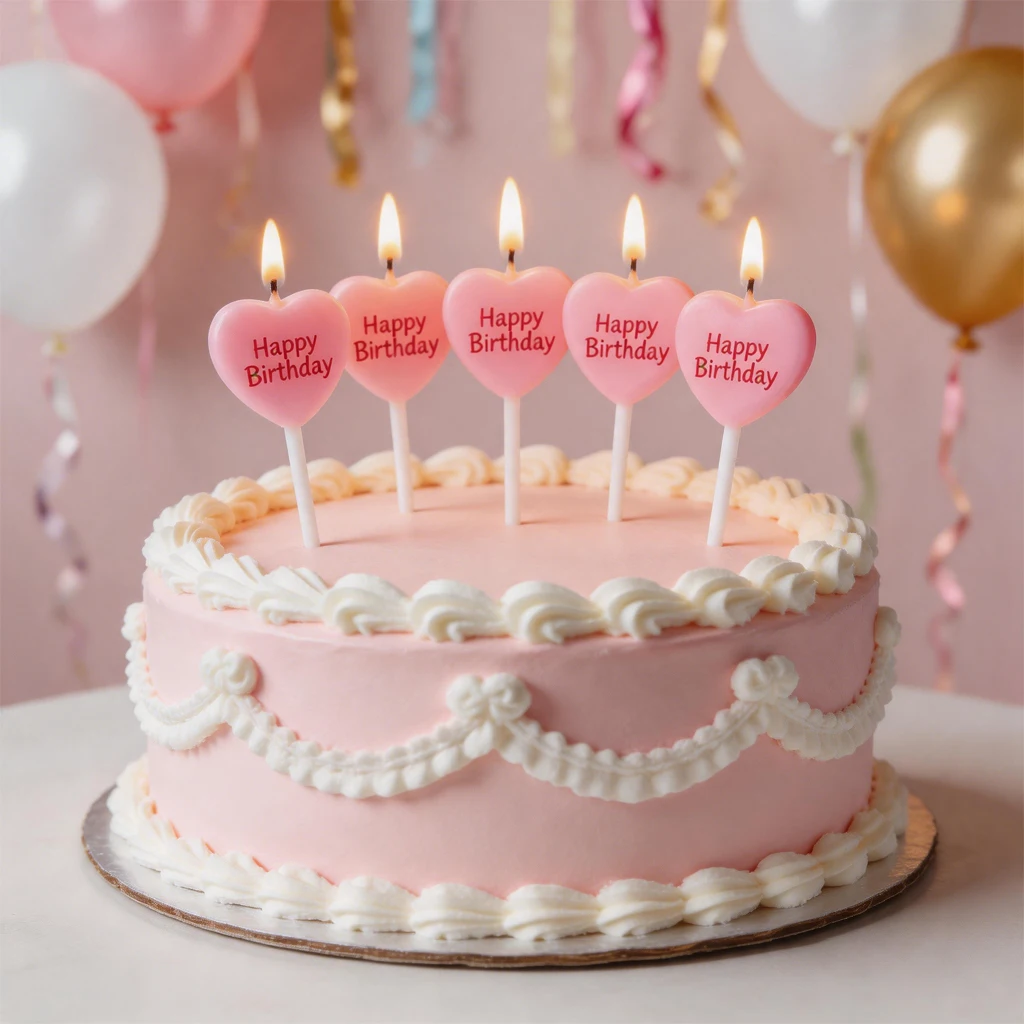 5 bougies créatives en forme de cœur rose pour la décoration de gâteaux d'anniversaire, idéales pour la Saint-Valentin et les fêtes, avec inscription LOVE rouge