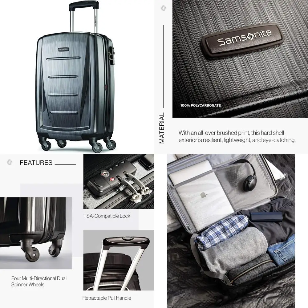 Equipaje giratorio Samsonite Winfield 2 de 20 pulgadas con cerradura TSA, aprobado por aerolínea, carbón