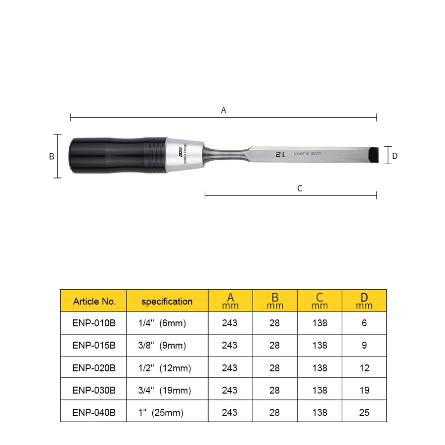 KAKURI 5 Pcs Extra Long Style Multifunctional Wood Chisel Sets with Storage Bag for Woodworking Tempered to 60HRC NO.ENP-5S