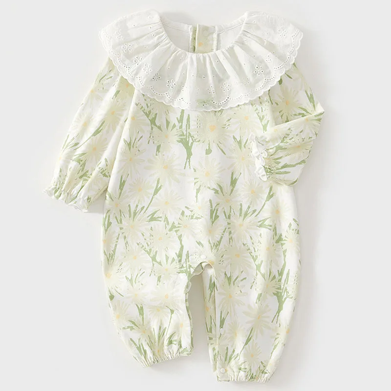 Spring Autumn Infant Girl Clothes Korean Cute Doll Collar Flowers Print Long Sleeve Cotton Jumpsuits Baby Newborn Items B127