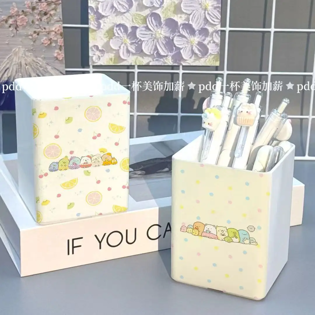 Cute 2 Piece Makeup Brush Caddy Little Characters Flower Band Print First Day Of School Gift For Kids Students Teacher Desk