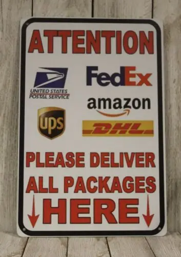 Please Deliver Leave Packages Here Tin Metal Sign Porch Garage USPS UPS