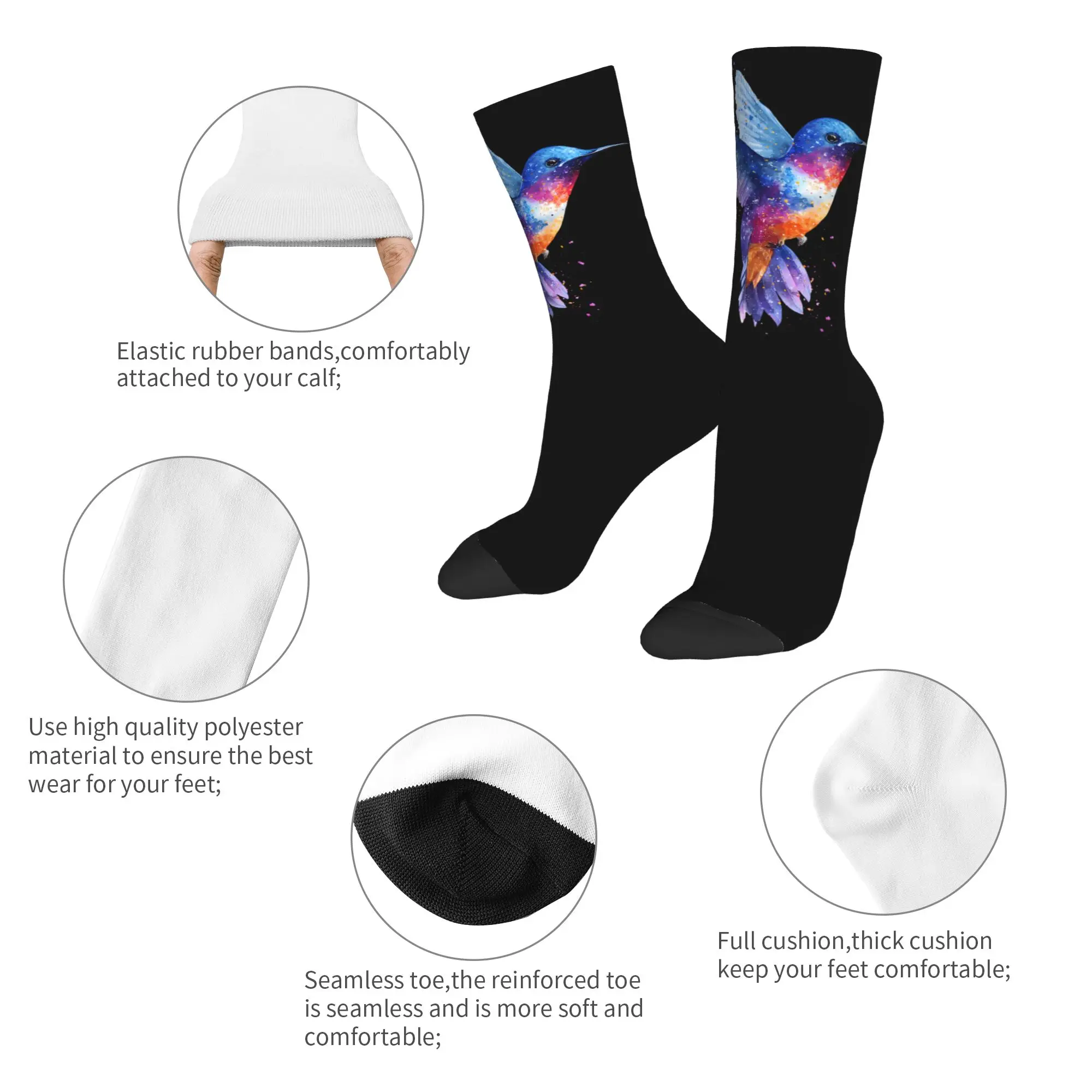 Colorful Hummingbird Animal Lover Art Tropical Bird Soccer Socks  Polyester Long Socks for Unisex Sweat Absorbing