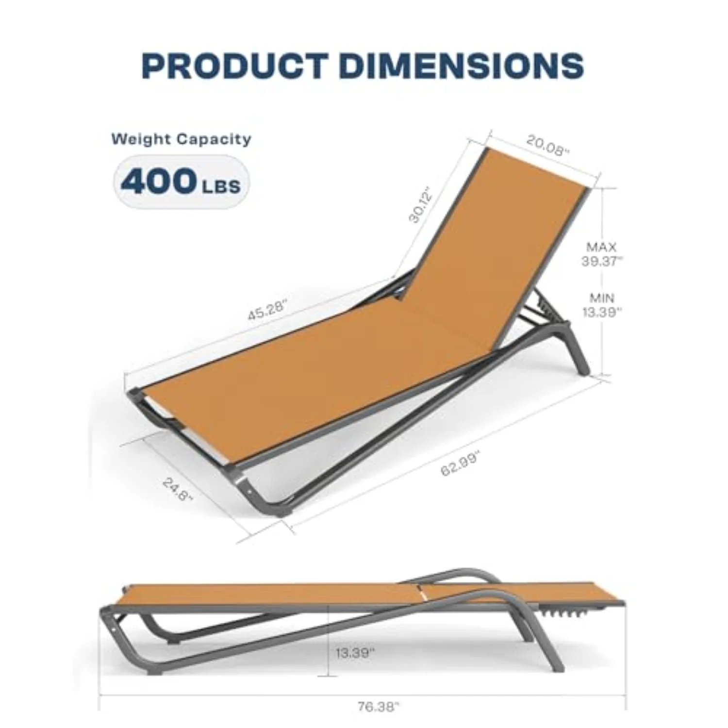 Adjustable Patio Chaise Lounge Chair, Outdoor Pool Lounger for Sunbathing & Tanning, All-Weather Textilene Sun Bed for