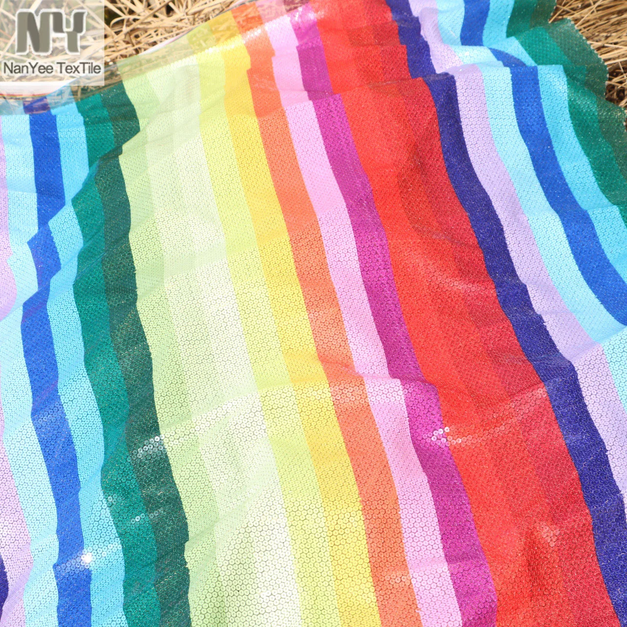 5mm Flat Embroidery Sequin Fabric Multi Rainbow Colorful Striped Heat Sublimation Digital Printing Sequin Fabrics