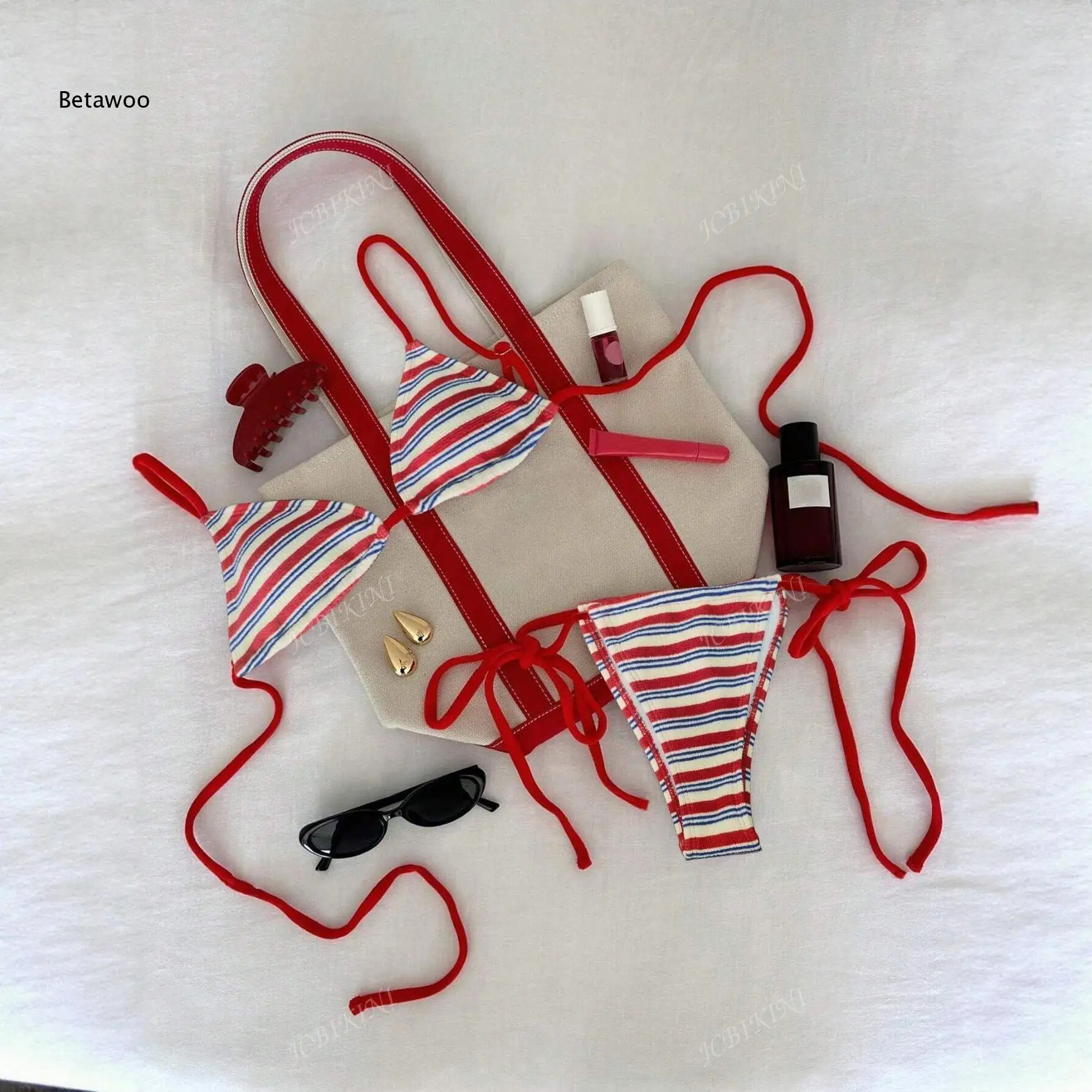 Set Classic Stripe Print Adjustable Spaghetti High Cut Set