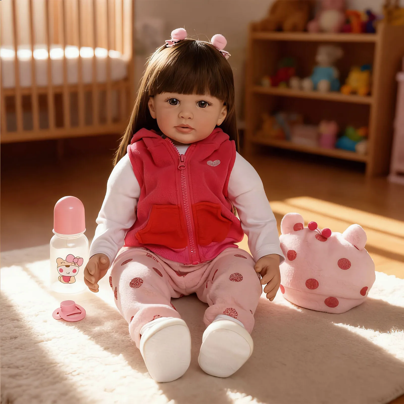 Realistische 60 cm 24 Zoll Reborn-Babypuppe, handgefertigte Reborn-Baby-Kleinkindpuppe, lebensechte Neugeborenen-Reborn-Babypuppe, Mädchen-Spielzeug