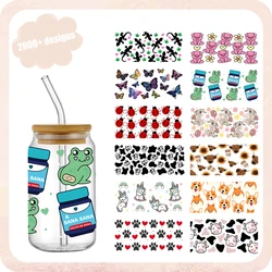 Simpatica collezione di animali all'ingrosso 16oz UV DTF Cup Wraps decalcomanie trasferimenti impermeabili Press Libbey Can Stickers